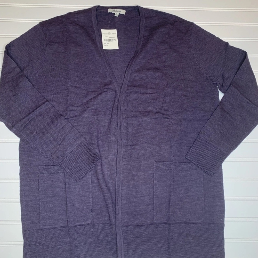 Madewell Open Front Pocket Slub Cardigan Sweater Small Dark Cadet NEW. 227